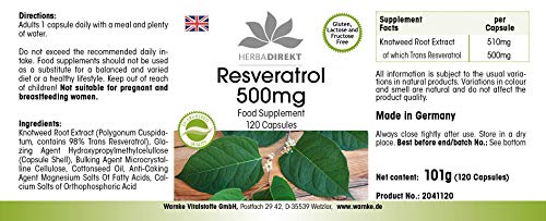 Resveratrol 500mg – Extracto de Fallopia japonica – Vegano – 120 cápsulas