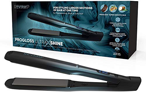 REVAMP Progloss Ultra X Shine Plancha del Pelo Cerámica, Alisado y Rizado Profesional de Salón Para Cabello Largo y Grueso, Tecnología de Calor rápido