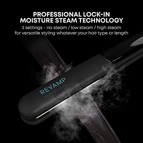 REVAMP ST-1600-EU Progloss Plancha De Pelo Profesional Con Vapor Y Placas Flotantes De Cerámica Iónica, Alisador Con Aceites De Queratina, Coco Y Argán Para Cuidar El Cabello, Cable Giratorio De 3M