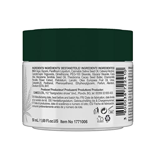 RevitaLAB - Crema facial emoliente de noche con extracto de cánnabis y aceite de semilla de cáñamo ecológico para una hidratación intensa, testada dermatológicamente en pieles sensibles, 50 ml