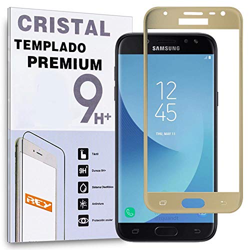 REY Protector de Pantalla Curvo para Samsung Galaxy J5 2017, Oro, Cristal Vidrio Templado Premium, 3D / 4D / 5D