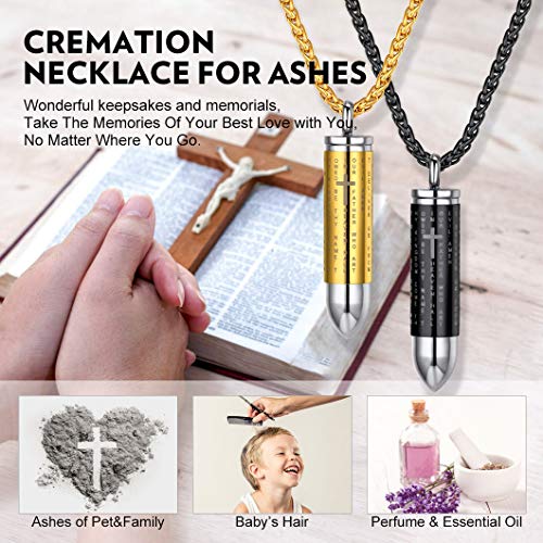 Richsteel Bala de Pistola Guardapelo Colgantes para Cenizas Perfume Flores Secas Colgante Cruz Texto de Biblia Recuerdo de Guerra Collar para Hombres Chicos Regalo Graduación Cumpleaños Navidad