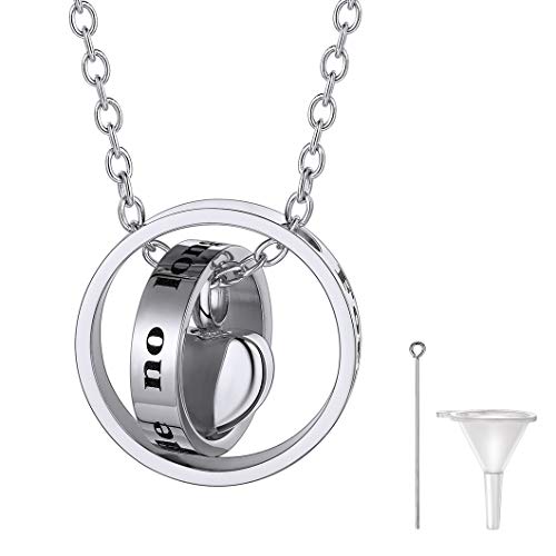 Richsteel DIY Guardapelo Corazón Anillos Acero Inoxidable Colgantes para Cenizas Perfume Relicario Urna de cremación 22 Pulgadas Ajustable Cadena para Mujer Hombre Gratis Estuche