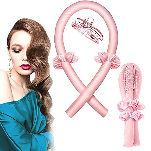 Rizador Pelo Sin Calor,Rizadores de Pelo Sin Calor Para Cabello Largo, Lazy Curler Set,Rizadores de Ondas Con Diadema Suave Para Dormir,Silk Herramientas de Peinado,para el hogar y fiestas (rosado)