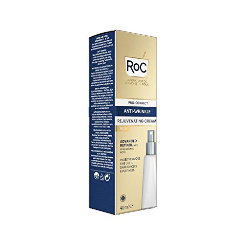 RoC - Retinol Correxion Pro-Correct Crema Rejuvenecedora Rica - Antiarrugas y Antiedad - Crema Facial con Retinol y Ácido Hialurónico - 40 ml