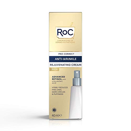 RoC - Retinol Correxion Pro-Correct Crema Rejuvenecedora Rica - Antiarrugas y Antiedad - Crema Facial con Retinol y Ácido Hialurónico - 40 ml