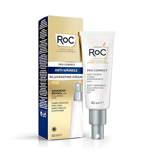 RoC - Retinol Correxion Pro-Correct Crema Rejuvenecedora Rica - Antiarrugas y Antiedad - Crema Facial con Retinol y Ácido Hialurónico - 40 ml