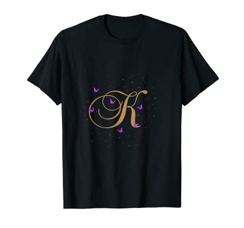 Romántica mariposa inicial K lila monograma Camiseta