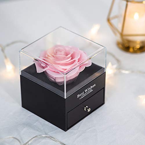 Rosa real preservada Eterna hecha a mano Rosa preservada con amor, rosa eterna hecha a mano para el día de San Valentín Aniversario de bodas Día de la Madre Regalos románticos para ella, Rosado