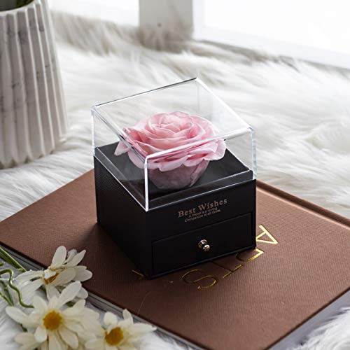 Rosa real preservada Eterna hecha a mano Rosa preservada con amor, rosa eterna hecha a mano para el día de San Valentín Aniversario de bodas Día de la Madre Regalos románticos para ella, Rosado