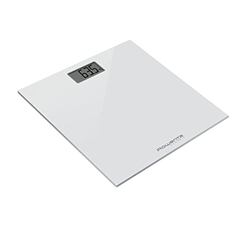 Rowenta Classic BS1131 - Báscula digital, con pantalla LCD, compacta, capacidad de 160 kg, plataforma de vidrio, apagado automático e incluye pilas, color blanco