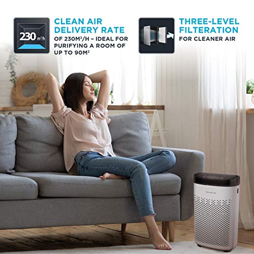 Rowenta Pure Air Essential PU2530 purificador de aire con prefiltro, filtro de carbón activo y filtro de partículas finas, 3 velocidades, modo Silencio, indicador de cambio de filtro y temporizador