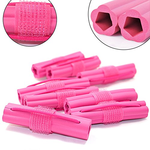 Rulos de esponja para cabello rizado, herramientas de peluquería, 12 rollos de rulos (color rosa)