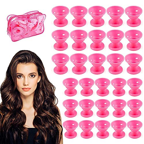 Rulos para el Pelo de Silicona 30 Pieza, Rizador Pelo Sin Calor Sin Clip Suaves Bigudies Pelo, Rulos Magicos Cuidado del Cabello Largo Rodillos Accesorios para Mujeres Herramientas de Estilo DIY