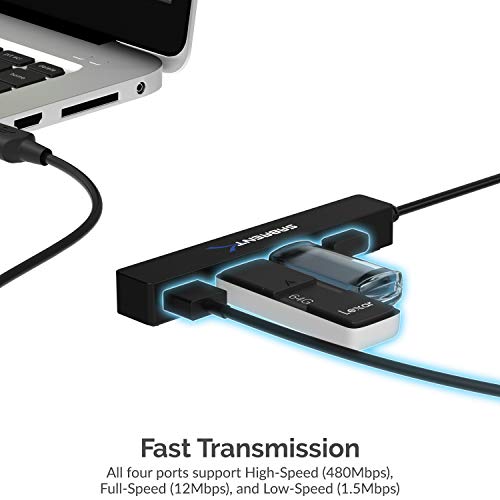 Sabrent Hub portátil USB 2.0 de 4 Puertos (Cable de 9.5") para Ultra Book, MacBook Air, Windows 8 Tablet PC (HB-MCRM)