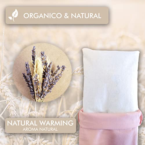 Saco térmico de semillas de trigo y lavanda 48 x 15 cm - Funda lavable 100% algodón - Trigo ecológico y lavanda - Cojín térmico para cervicales y cólicos. Para terapias en frío y calor. Rosa claro