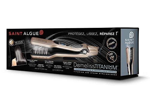 Saint Algue Demeliss Slimbrush - Peine Alisador Profesional de Cerámica, 3 en 1 Cabello Liso, Ondas y Rizos, Temperatura de 130 ° a 200 °, Bolsa Termo Resistente Incluida - Dorado/Negro