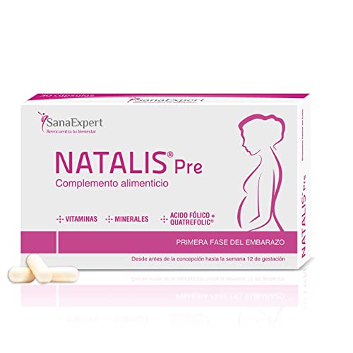 SanaExpert Natalis Pre pack X2| SUPLEMENTO PARA LA FERTILIDAD Y EL INICIO DEL EMBARAZO con Ácido Fólico, Quatrefolic, Hierro y Vitaminas (2).