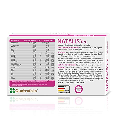 SanaExpert Natalis Pre pack X2| SUPLEMENTO PARA LA FERTILIDAD Y EL INICIO DEL EMBARAZO con Ácido Fólico, Quatrefolic, Hierro y Vitaminas (2).