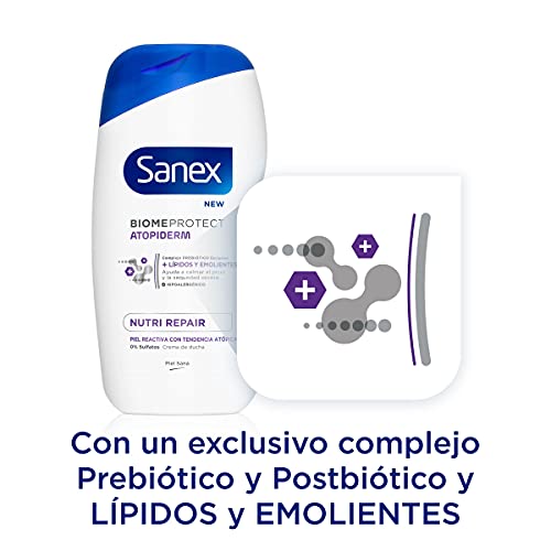 Sanex Atopiderm Nutri Repair, Gel de Ducha o Baño, Piel Atópica, Pack 6 uds x 475ml