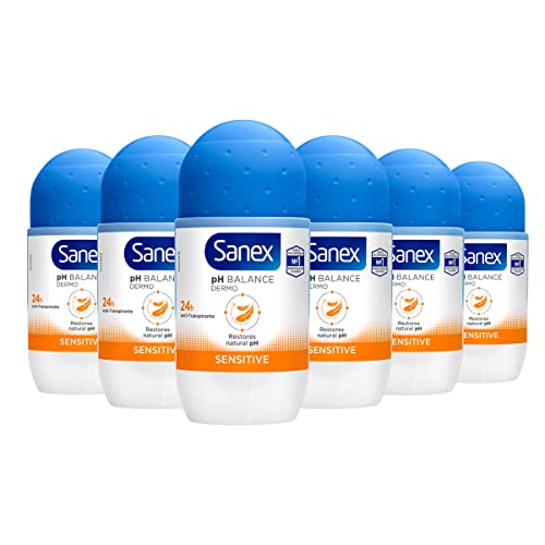 Sanex Sensitive, Desodorante Hombre o Mujer, Desodorante Roll-On, Pack 6 Uds x 50ml