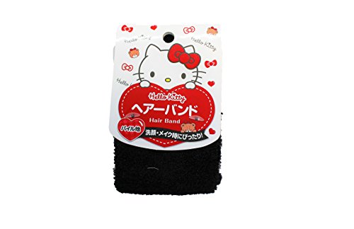 Sanrio Hello Kitty Pile tela bordada cara diademas 18cm × 6.5cm pelo peinado lavado cara maquillaje (negro)