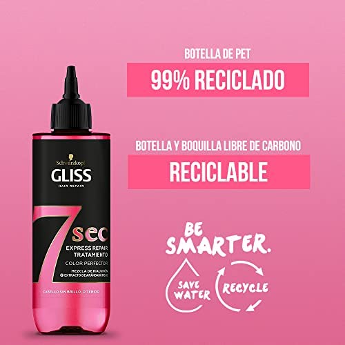 Schwarzkopf Gliss - Tratamiento Capilar Fluido Express 7 Segundos con Aclarado, Brillo&Color, 200 ml, Potenciamiento Instantáneo del Color del Cabello, potente como una Mascarilla en solo 7 segundos