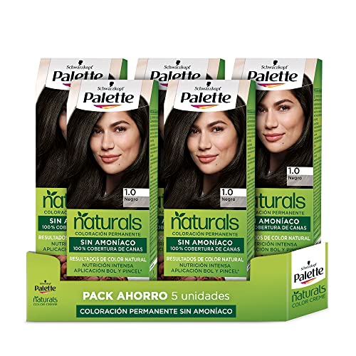 Schwarzkopf Palette Naturals - Tinte 1 cabello Negro - Coloración Permanente – Perfecta cobertura de canas – Colores increíblemente naturales (Pack de 5)