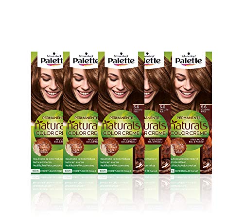 Schwarzkopf Palette Naturals - Tinte 5.6 cabello Castaño Nuez - Coloración Permanente – Perfecta cobertura de canas – Colores increíblemente naturales (Pack de 5)