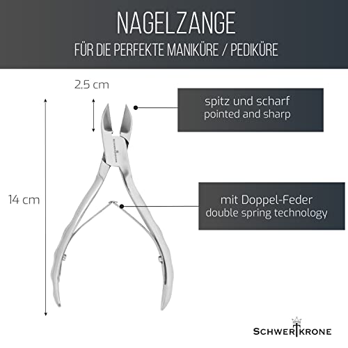 Schwertkrone InstrumenteNrw - Cortaúñas (acero inoxidable, corte afilado y liso, para uñas de pies y manos, inoxidable), color plateado