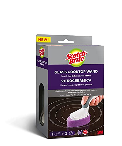 Scotch-Brite Estropajo para vitrocerámica con mango, 1 mango + 2 cabezales de recambio