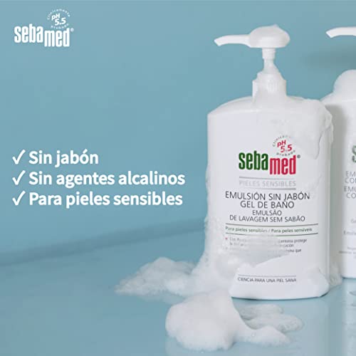 Sebamed Emulsión sin Jabón - 1L Ideal para piel sensible. Gel de baño corporal sin jabón con el PH 5,5 de la piel sana para garantizar la conservación del equilibrio hídrico de la piel