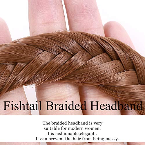 SEGO Extensiones de Cabello Diademas Trenzadas Elásticas Mujer Pelo Sintético Se Ve Natural Accesorios Fishtail Braid Hair Headband Tight [Castaño Caoba Claro]