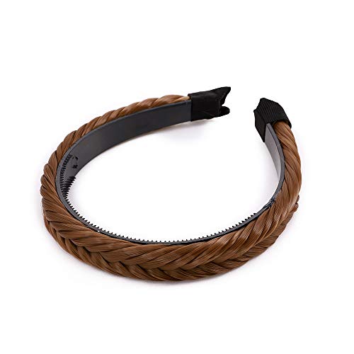 SEGO Extensiones de Cabello Diademas Trenzadas Elásticas Mujer Pelo Sintético Se Ve Natural Accesorios Fishtail Braided Hair Headband Head Hoop [Castaño Caoba Claro]