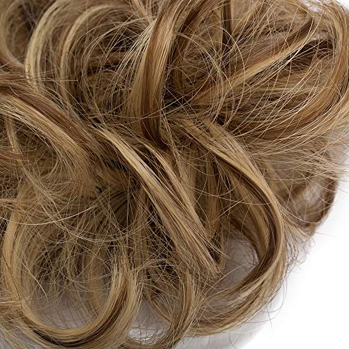 SEGO Moño Postizo Rizado Pelo Sintético Se Ve Natural [Castaño Claro a Rubio Ceniza] Recogidos Coleteros Coleta Postiza Extensiones de Cabello Chignon (25g)