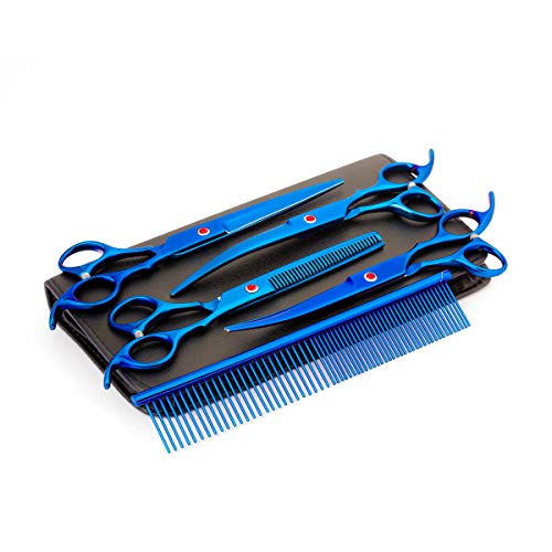 SelfLove 4Pcs / Set Peluquería Profesional Tijeras de peluquería Kit de Herramientas electrochapado Acabado con Peine para Haircut Hair Styling Pet Grooming 7.0"- Azul