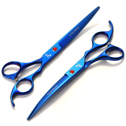 SelfLove 4Pcs / Set Peluquería Profesional Tijeras de peluquería Kit de Herramientas electrochapado Acabado con Peine para Haircut Hair Styling Pet Grooming 7.0"- Azul