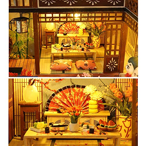 Septiembre- Casa de muñecas retro estilo japonés en miniatura con muebles, kit de casa de muñecas de madera con luz LED, escala 1:24, habitación creativa para regalo de cumpleaños