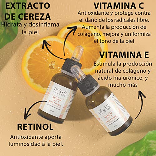 Sérum Facial con Vitamina C Y Retinol 100% Orgánico – 30ml - Serum Facial para Mujeres Y Hombres con Propiedades Antiarrugas, Antimanchas e Hidratante - Para Rostro Y Cuello.