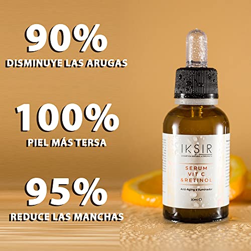 Sérum Facial con Vitamina C Y Retinol 100% Orgánico – 30ml - Serum Facial para Mujeres Y Hombres con Propiedades Antiarrugas, Antimanchas e Hidratante - Para Rostro Y Cuello.