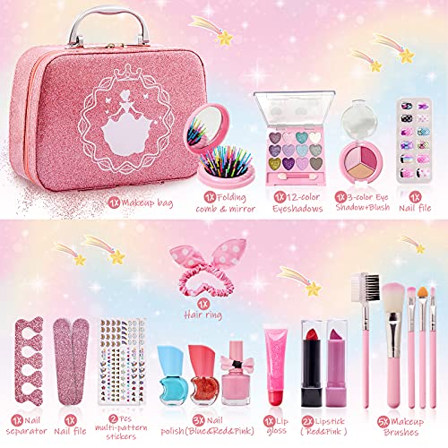 Set de Maquillaje para Niñas, Eleanore's Diary Kit de Maquillaje Niñas Lavables, Seguro y No Tóxico Cosméticos, con Maletin Maquillaje Niñas, Juego de rol Regalo de Princesa para Niñas de 3 años +