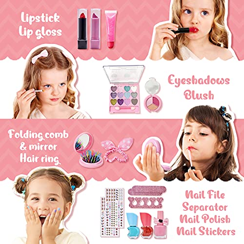 Set de Maquillaje para Niñas, Eleanore's Diary Kit de Maquillaje Niñas Lavables, Seguro y No Tóxico Cosméticos, con Maletin Maquillaje Niñas, Juego de rol Regalo de Princesa para Niñas de 3 años +