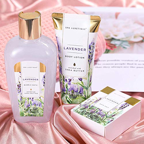 Set de Regalo para Mujer - Spa Luxetique Set de Spa para el Hogar a Lavanda, Regalos Originales para Mujer, Set de Baño y Ducha con 8 Piezas, Incluye Gel de Ducha, Baño de Burbujas