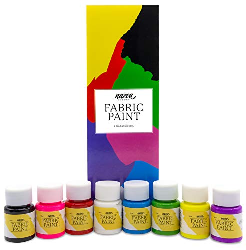 Set Pintura Textil Nazca Colors - Kit 8 Colores x 30 ml - Pinturas para Tela y Ropa Permanente ideal para Pintar Camisetas, Zapatillas, Vaqueros, Bolsas, Cuero y cualquier Tejido - Excelente Cobertura