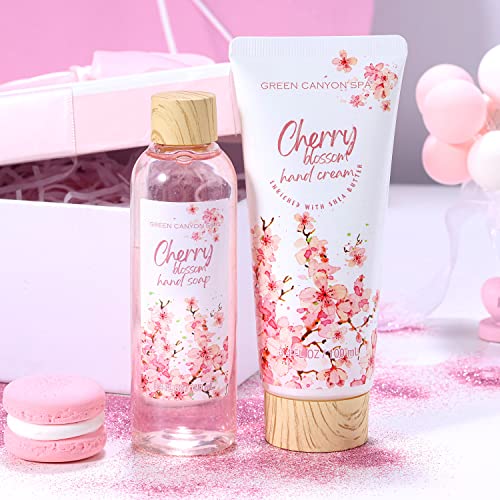 Set Regalo Mujer, Green Canyon Spa Cestas de Regalo para Mujer Set de Baño Mujer Aroma de Flor de Cerezo con 10 Piezas Caja SPA Regalo para Hogar Incluye Gel de Ducha, Bombas de Baño, Loción Corporal