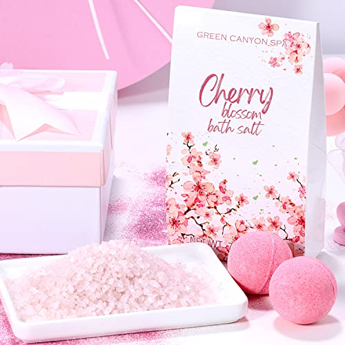 Set Regalo Mujer, Green Canyon Spa Cestas de Regalo para Mujer Set de Baño Mujer Aroma de Flor de Cerezo con 10 Piezas Caja SPA Regalo para Hogar Incluye Gel de Ducha, Bombas de Baño, Loción Corporal