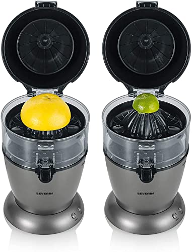 SEVERIN Exprimidor automático de cítricos, exprimidor de naranjas eléctrico que aprovecha el zumo al máximo, zumera eléctrica con sistema Easy-Clean, gris metalizado/negro, CP 3537