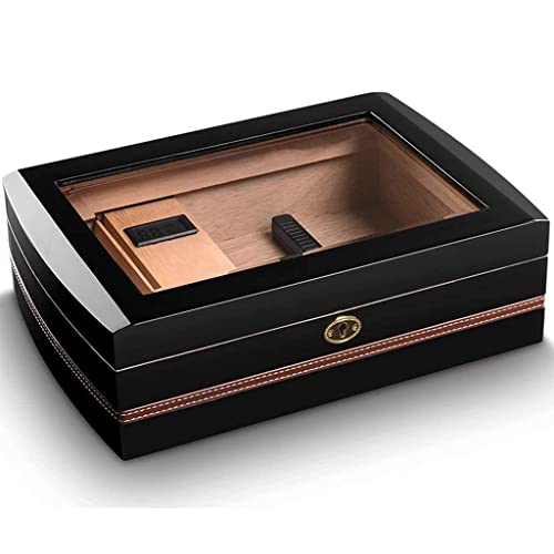 SGSG Humidors Gabinete de cigarros Oficina Reunión Caja de Almacenamiento hidratante Madera de Cedro al Aire Libre Caja de Humedad Textura de Madera 2 Rejillas Regalo de clasificación (Negro 33 *