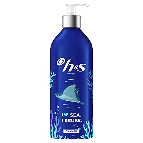 Sh! H&s Classic Anticaspa Champú Botella Sin Plástico, Rellenable Y Ecológica, 430 ml, Azul