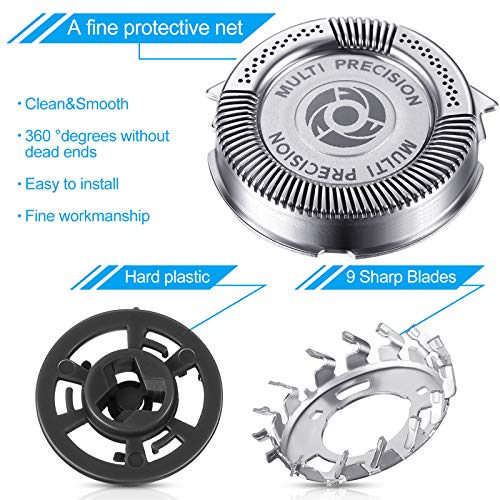 SH50/52 Cabezales Repuesto de Afeitadora Compatible con Norelco Series 5000 (S5xxx), AquaTouch (S5xxx), AquaTouch (AT8xx, AT7xx) y PowerTouch (PT8xx, PT7xx), 9 Cuchillas (3 Piezas)